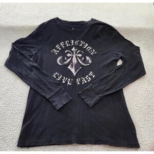 Affliction VTG Y2K Waffle Knit Thermal Fleur De Lis Wings Mens LS Black Large
